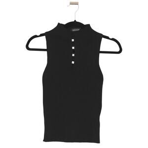 Mizalle Black Knit Sleeveless Top with Jewels and Cutout Large